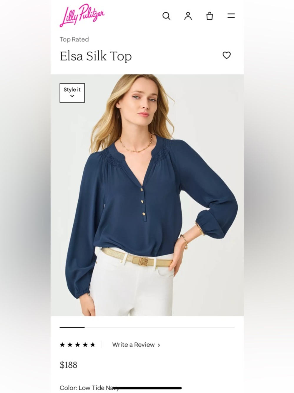 Lilly Pulitzer Navy Long-Sleeve Silk Blouse